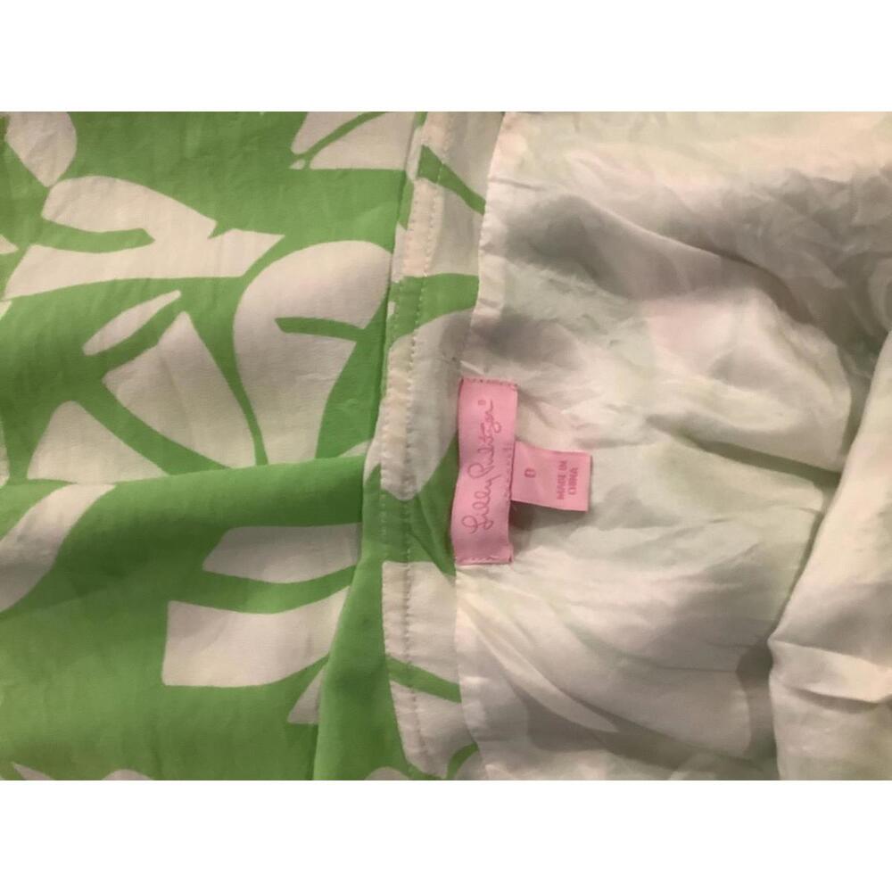 Lilly Pulitzer Green Leaf Print Belted Silk Dress Flowy Sporty 0 - Picture 5 of 5